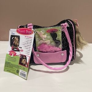 Pucci Pups Yorkie Yorkshire terrier Black and Pink Polka Dot Toy Set